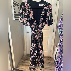 Eliza J Navy Floral Dress with Pink and White